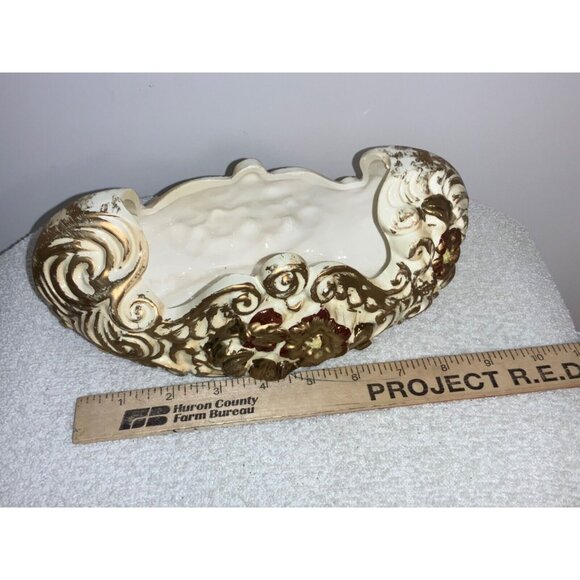 Ceramic Dish/Planter Centerpiece Ornate by Acson Japan Gold Color scroll floral - Picture 2 of 8